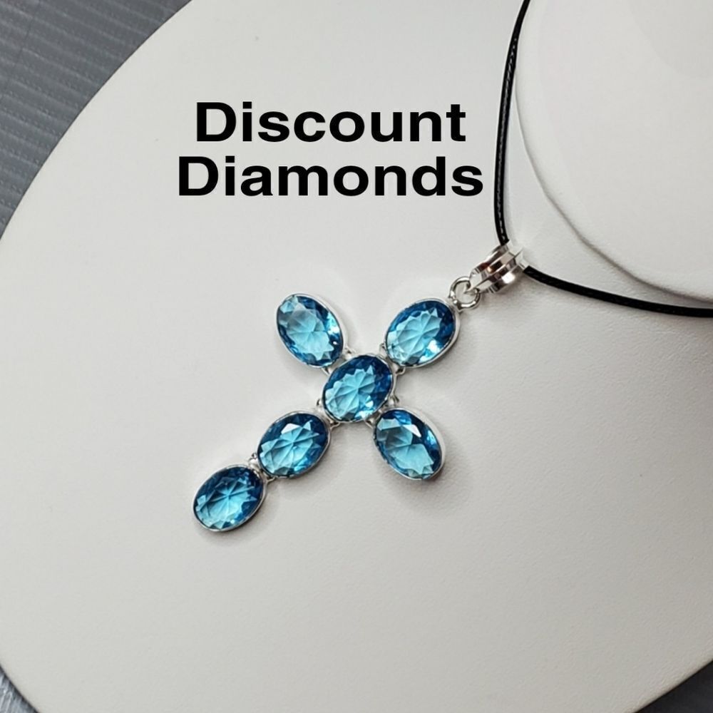 Blue Crystal Cross Pendant Necklace - Picture 6 of 7